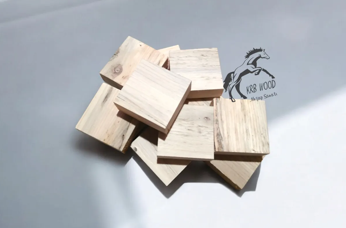Kare Ahşap Blok, 10 Adet 5x5x2 Cm, Ahşap Kare Tahta, Ahşap Blok