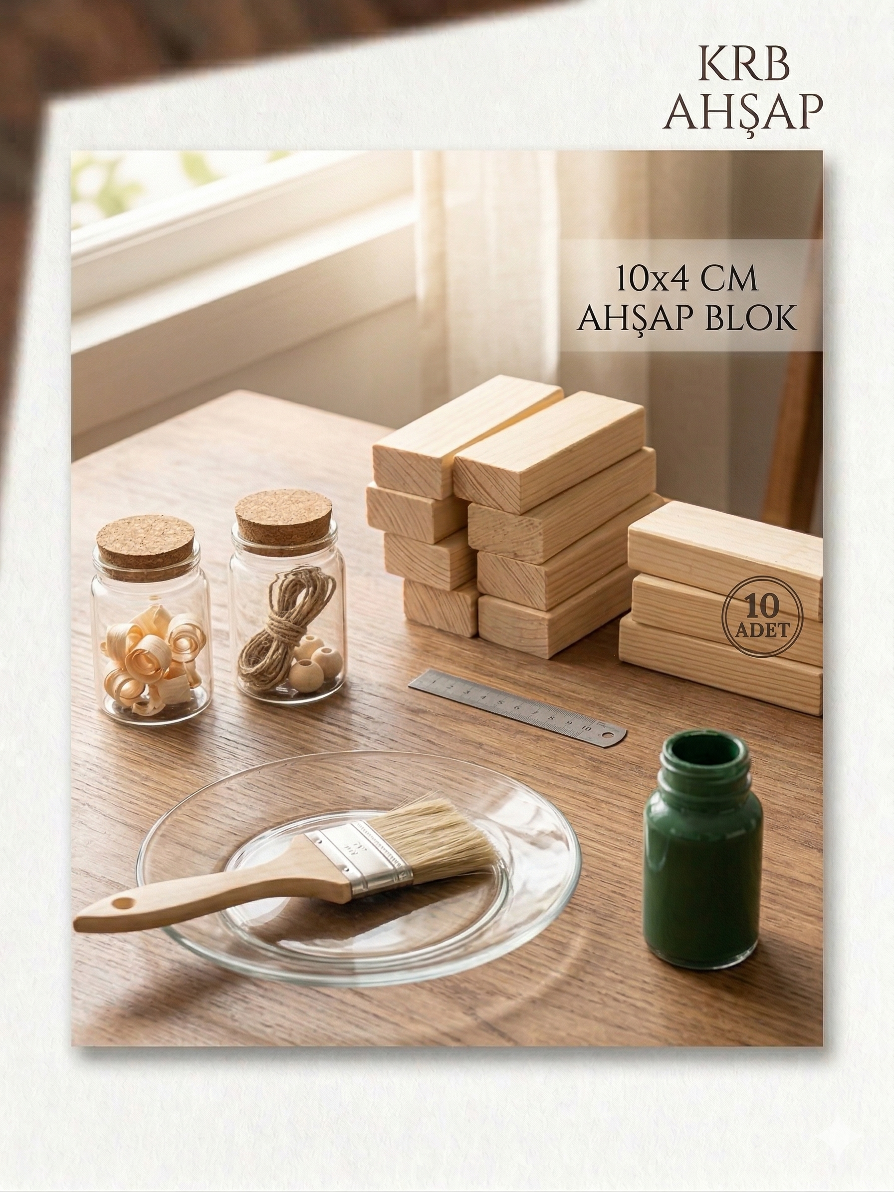 10 Parça Masif Ahşap Blok Seti (10x4 cm) - DIY El Sanatları ve Hobi İçin
