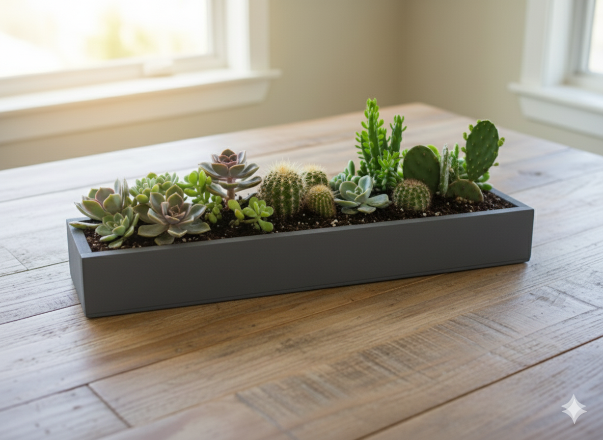 Ahşap Dekoratif Saksı Antrasit Gri, Kaktüs Ve Sukulentler İçin Saksı Çiçeklik, 50 Cm Boyunda