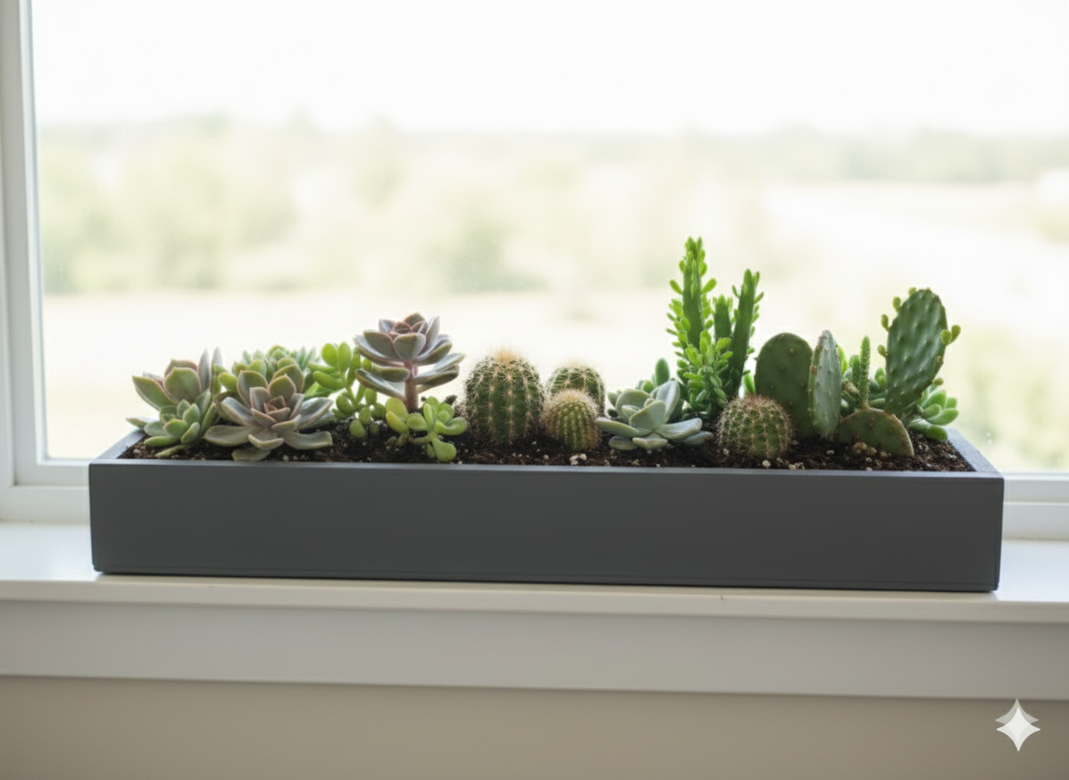 Ahşap Dekoratif Saksı Antrasit Gri, Kaktüs Ve Sukulentler İçin Saksı Çiçeklik, 50 Cm Boyunda