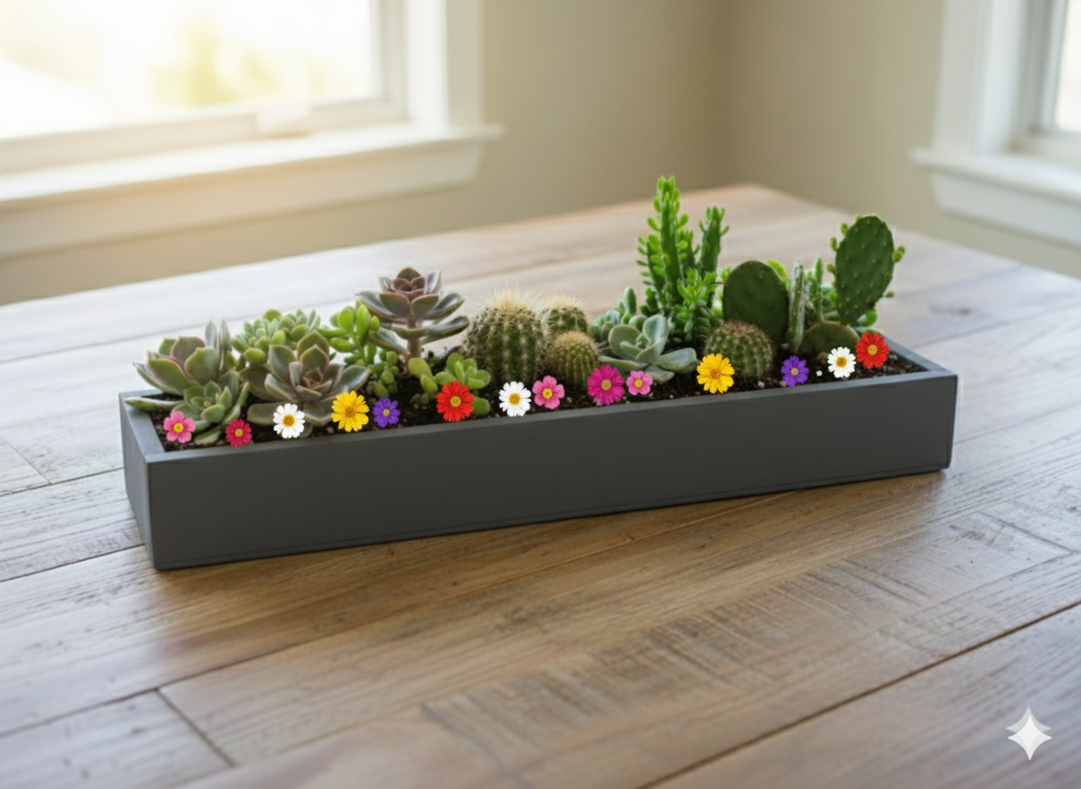 Ahşap Dekoratif Saksı Antrasit Gri, Kaktüs Ve Sukulentler İçin Saksı Çiçeklik, 50 Cm Boyunda