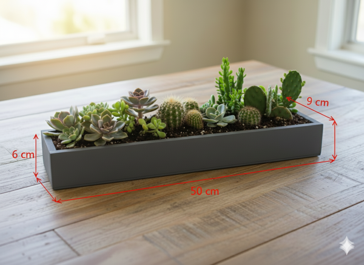 Ahşap Dekoratif Saksı Antrasit Gri, Kaktüs Ve Sukulentler İçin Saksı Çiçeklik, 50 Cm Boyunda