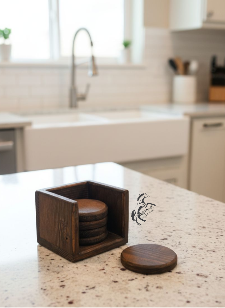 Bardak Altlığı, Ahşap Bardak Altı 6 Adet ve Stant