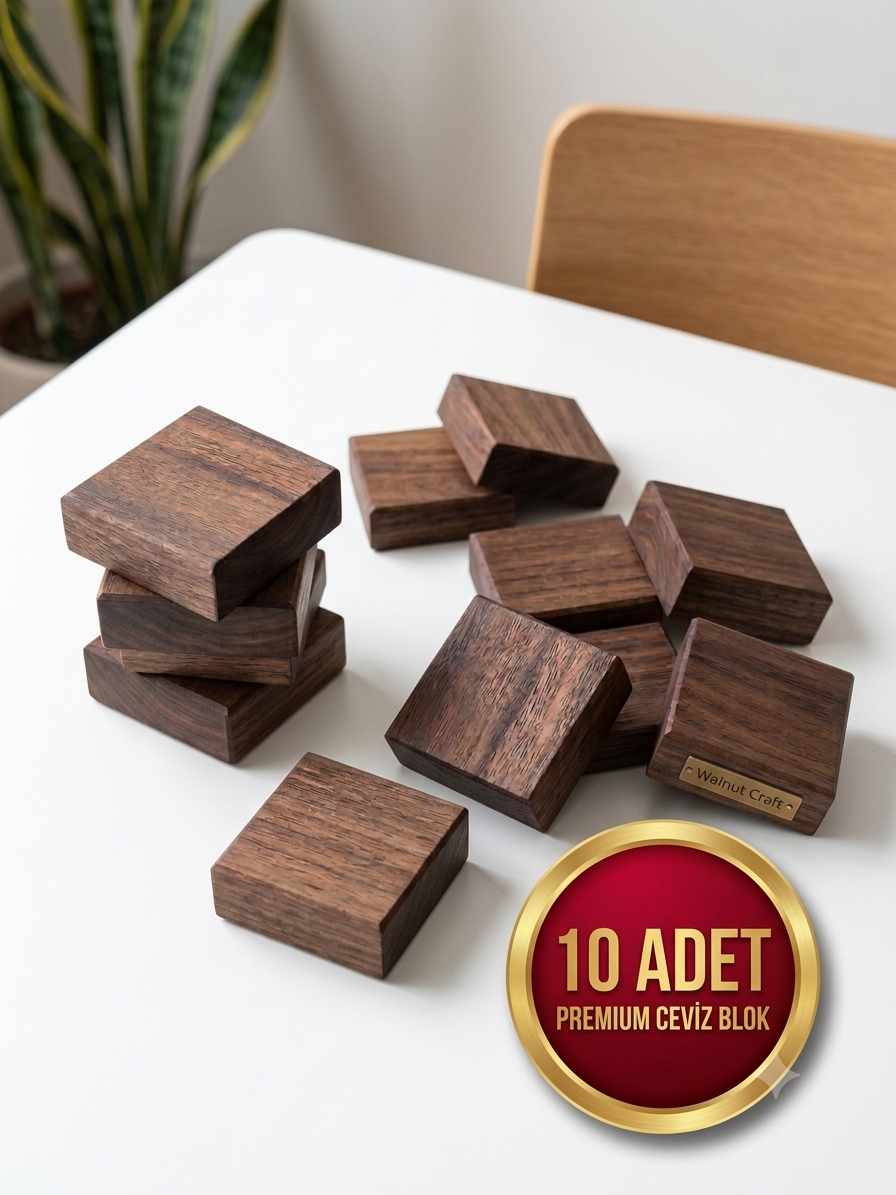 10 Adet 5x5 cm Doğal Ceviz Ağacı Kare Taslak Blok (Hobi ve Tasarım)