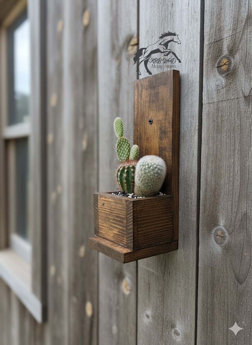 Ahşap Saksı, Kaktüs Ve Sukulentler İçin Duvar Rafı Ve Mini Saksı, Dekoratif Saksı, Çiçek Saksısı