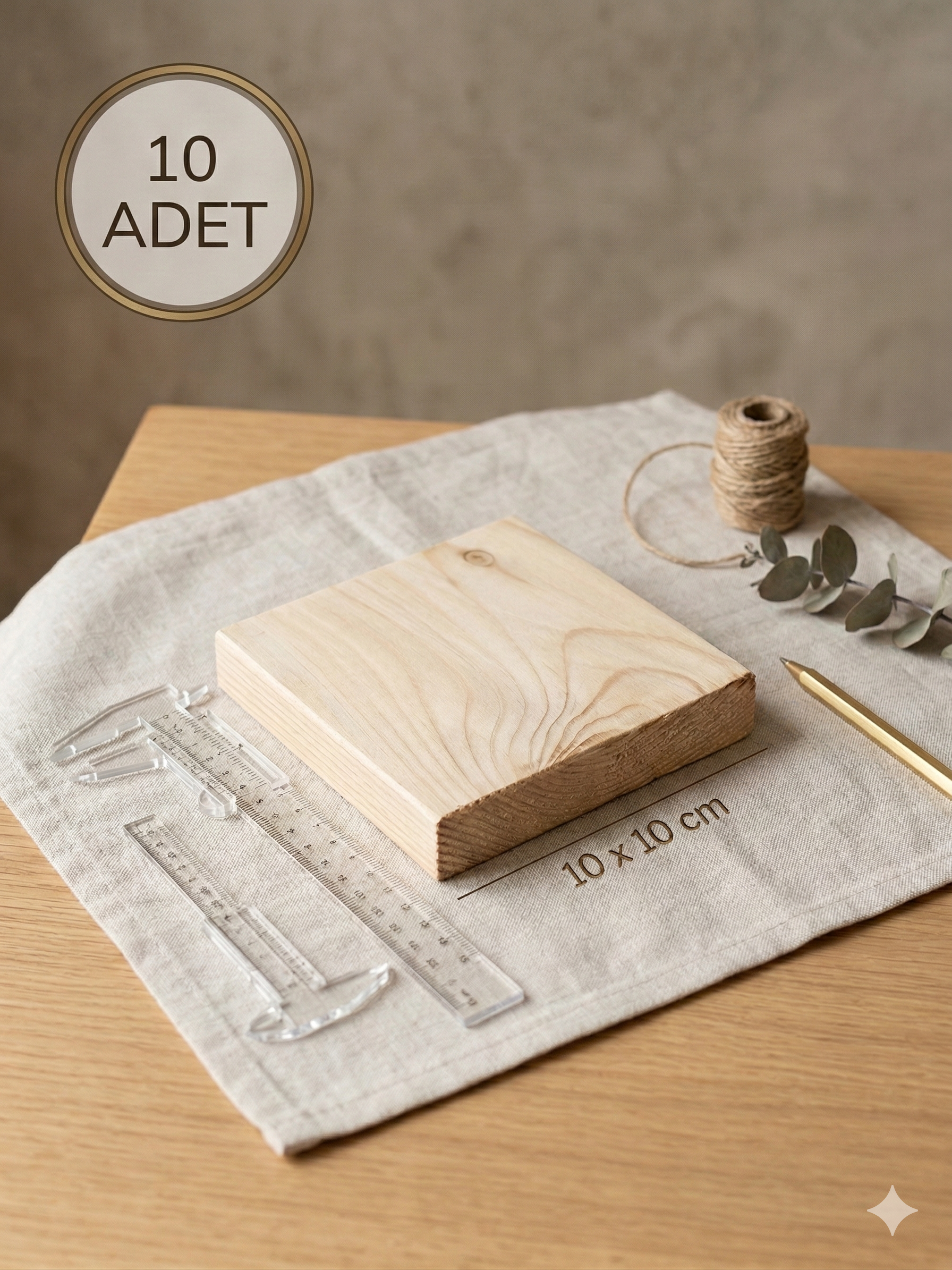 10x10 Cm Kare Ahşap Blok, Ahşap Levha, Ahşap Boyama Yakma İçin Uygun