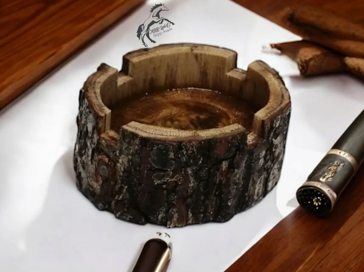 Ahşap Küllük, Kül Tablası, Doğal Kütük Küllük, Dekoratif Küllük