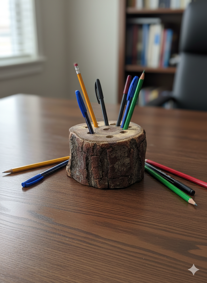 Kalemlik, Kütük Kalemlik, Fırça Tutucu, Fırçalık, Kalem Kutusu