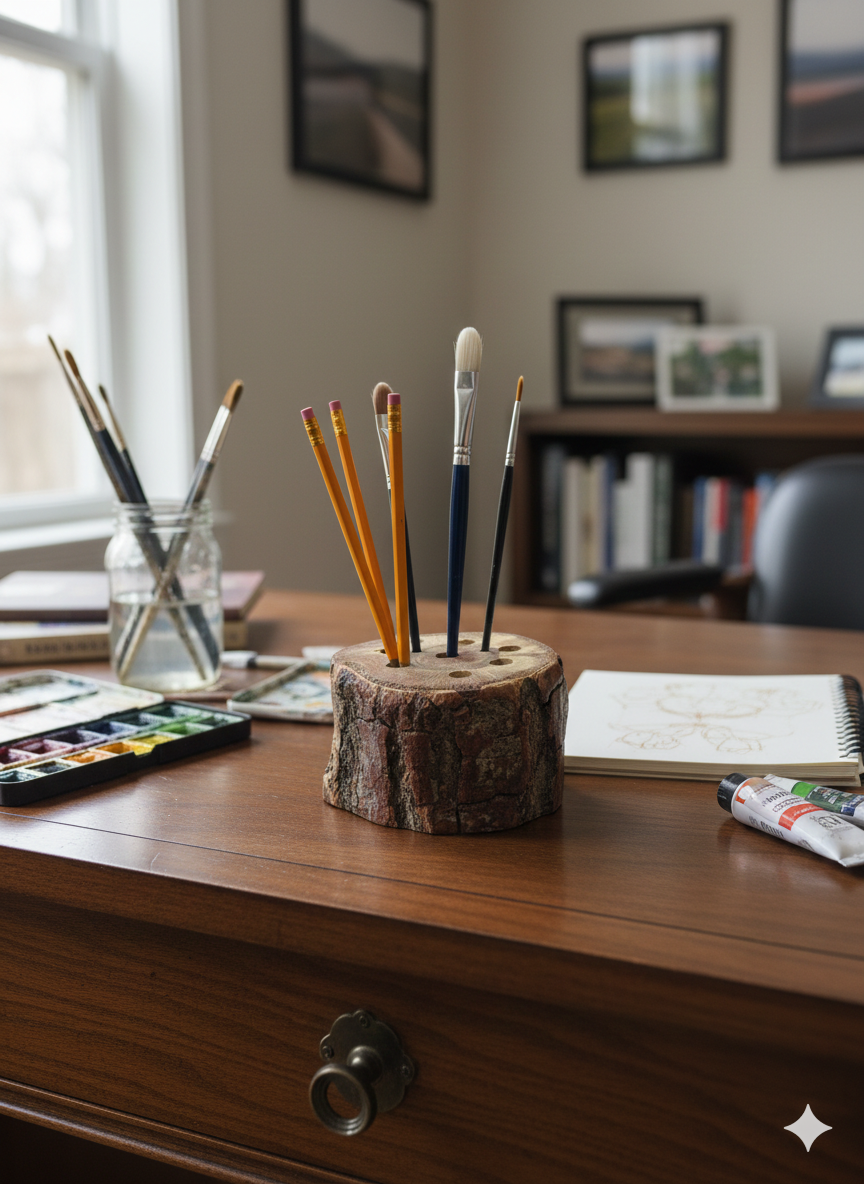 Kalemlik, Kütük Kalemlik, Fırça Tutucu, Fırçalık, Kalem Kutusu