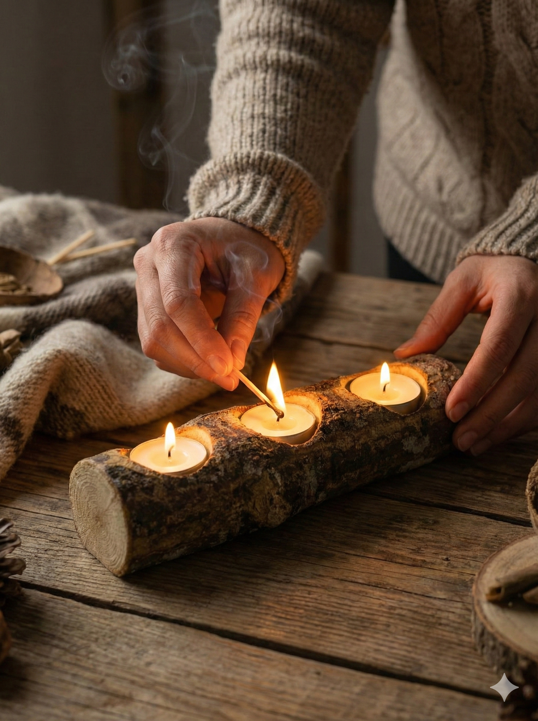 Doğal Kütük Mumluk, Dekoratif Mumluk, Ağaç Mumluk Masa Üstü
