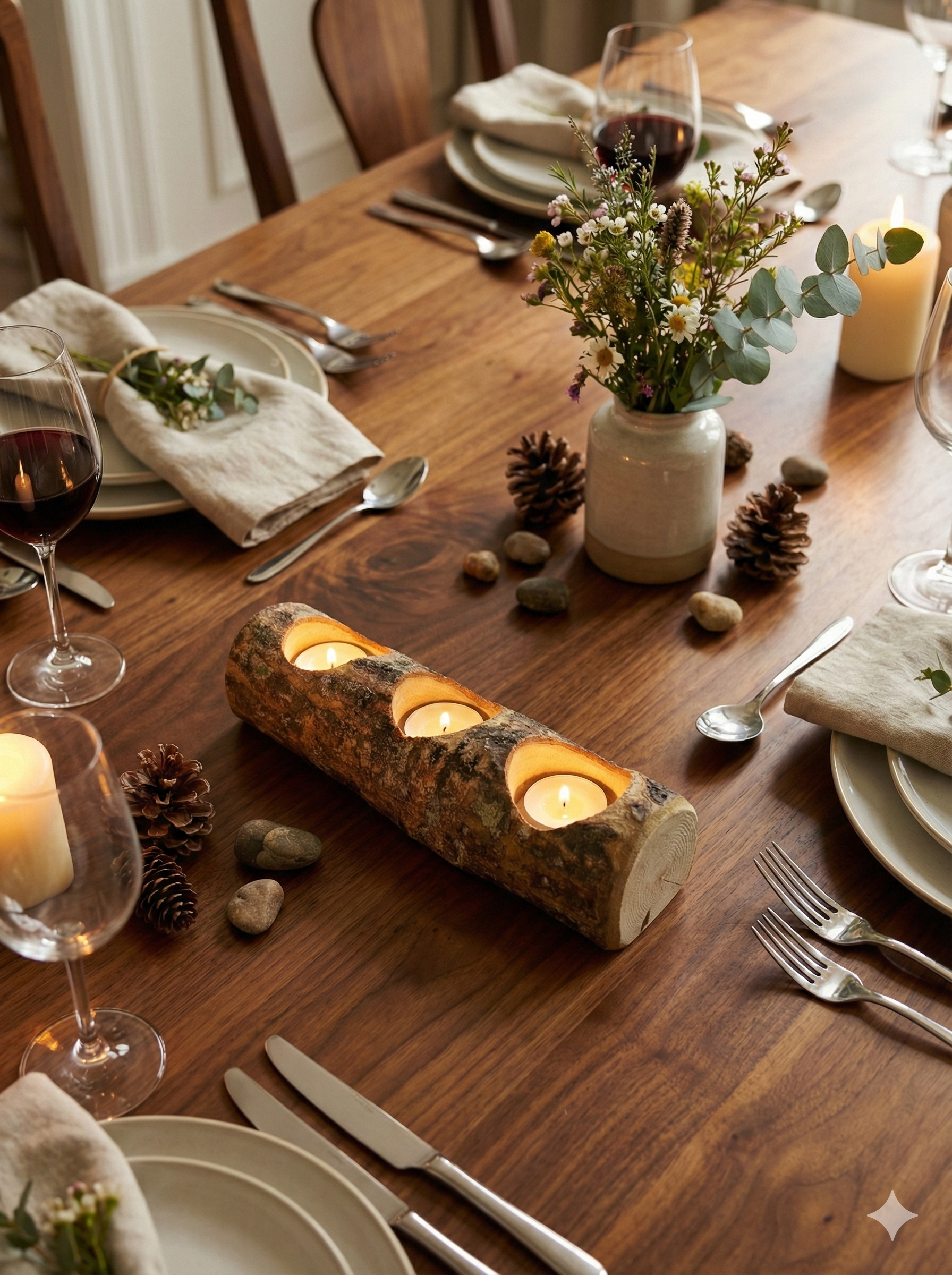 Doğal Kütük Mumluk, Dekoratif Mumluk, Ağaç Mumluk Masa Üstü