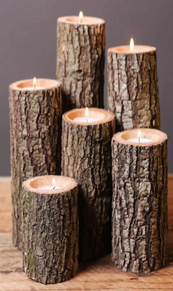 Kütük Mumluk Ahşap Mumluk Dekoratif Ahşap Mumluk 6'lı