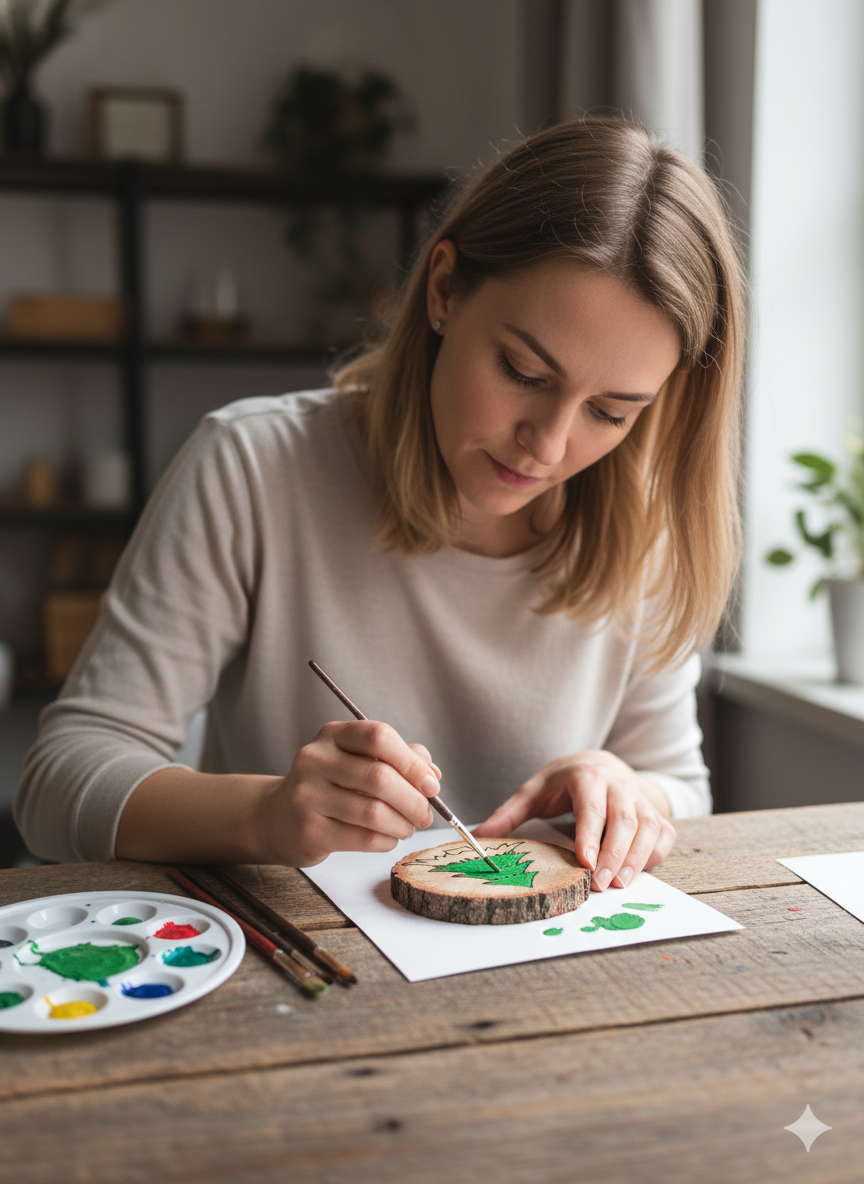 Boyama İçin 5 Adet Odun Dilimi, 9-10 Cm Çam Ağacı Lazer İşlemeli, Etkinlik Hobi Ağaç Dilimi