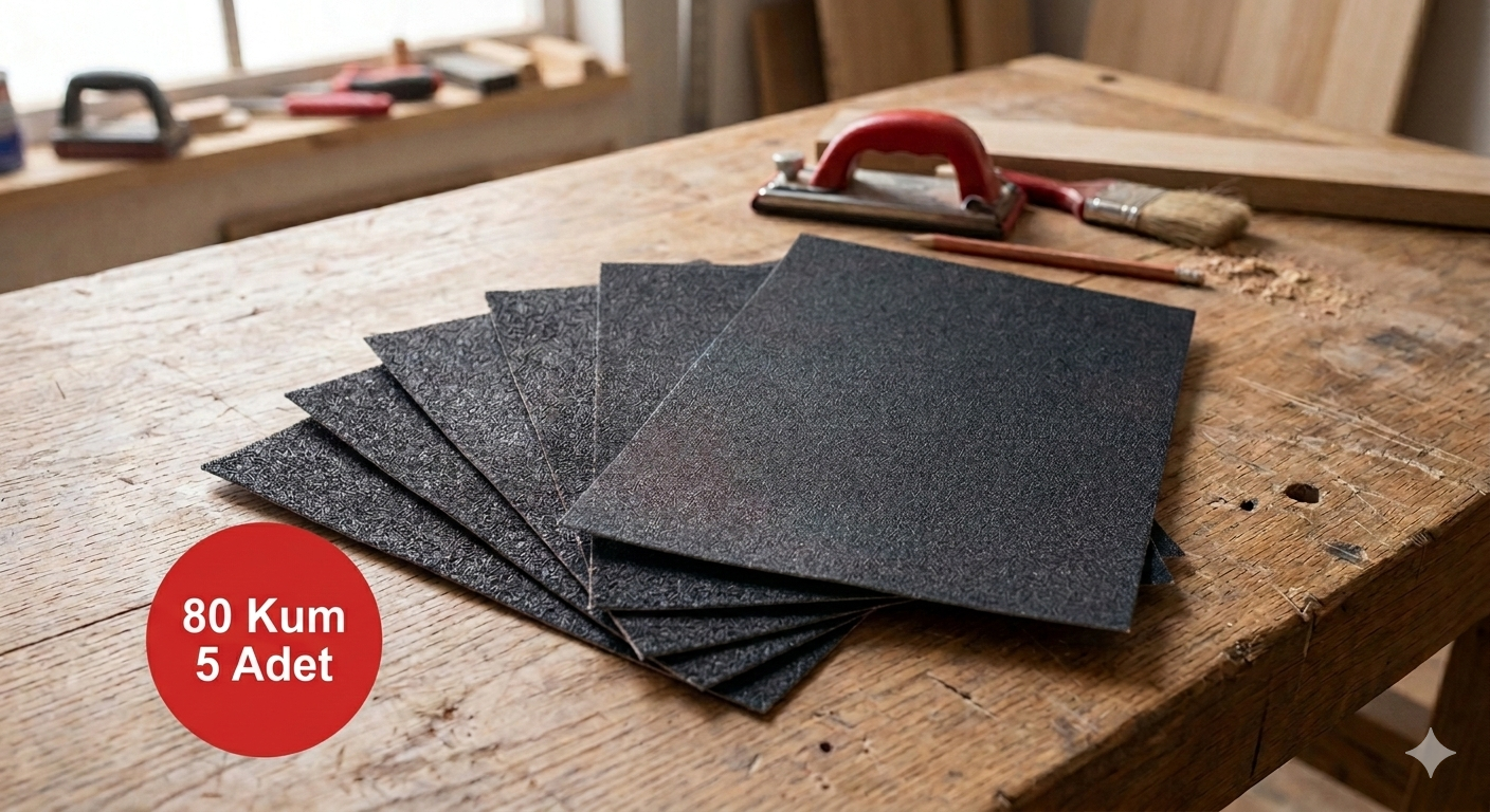 5 Adet 80 Kum Zımpara Kağıdı, Ahşap Zımparası, Yaprak Zımpara