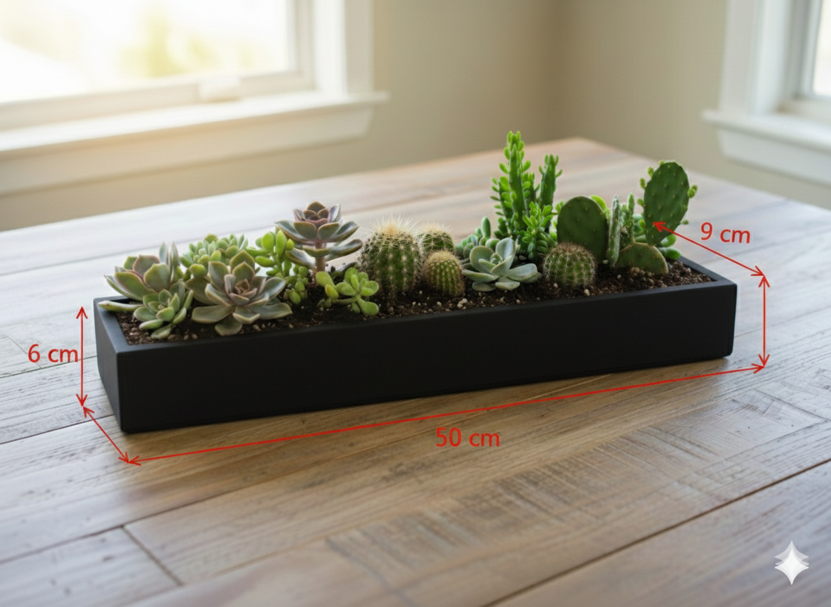 Siyah Saksı Kaktüs Ve Sukulentler İçin Ahşap Saksı 50 Cm