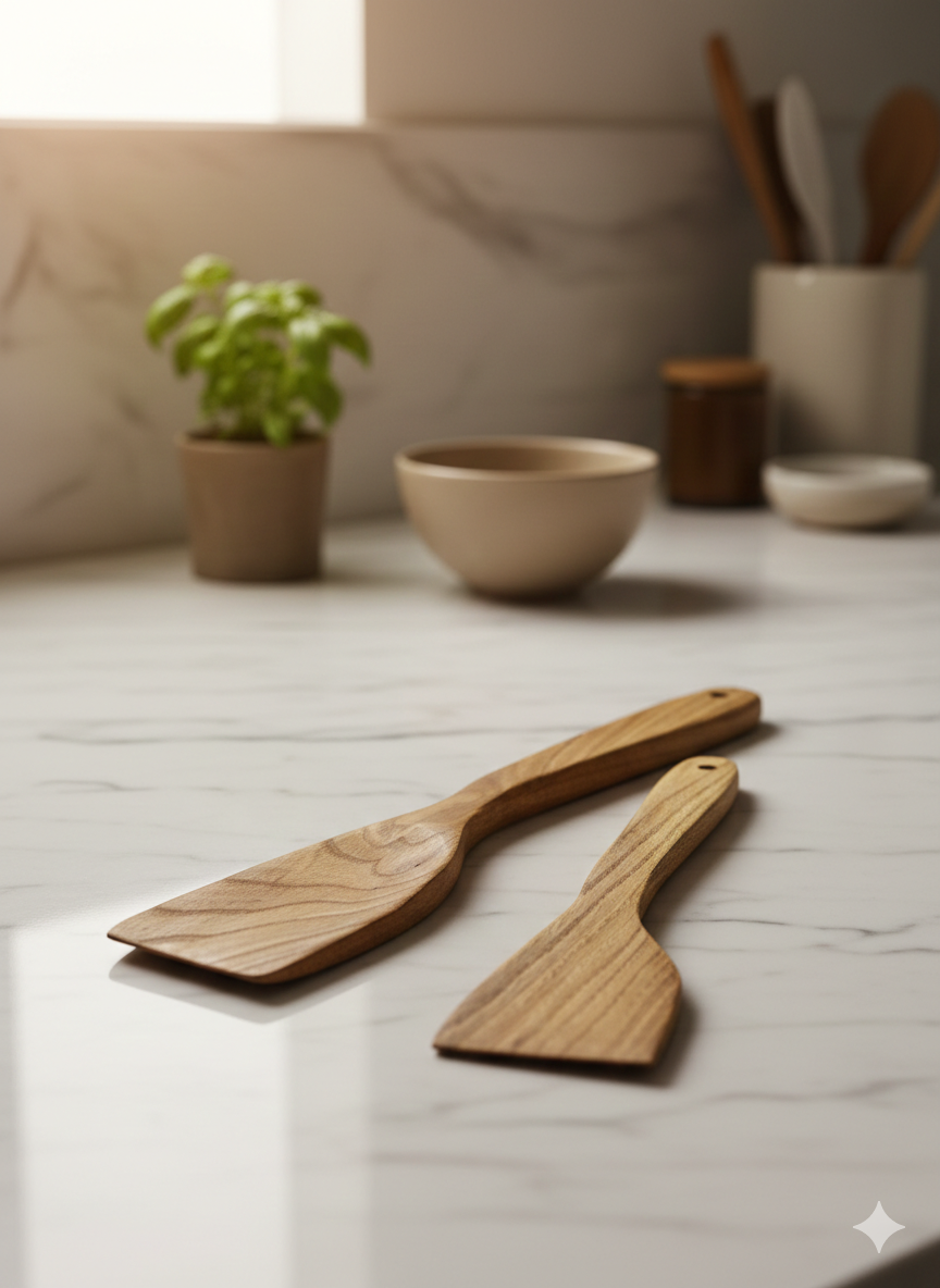 Ahşap Spatula, 2 Adet El Yapımı Doğal Spatula Seti
