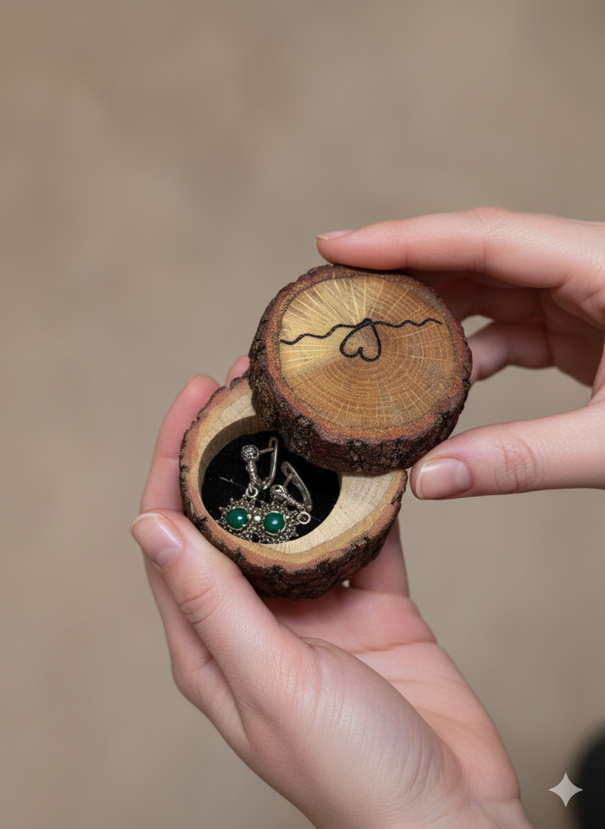 Dekoratif Takı Kutusu, Küpe Kutusu, Yüzük Kutusu, Söz Nişan Yüzüğü İçin Ahşap Kutu