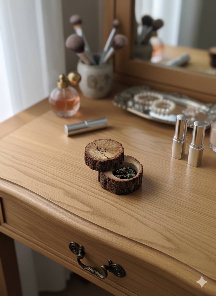 Dekoratif Takı Kutusu, Küpe Kutusu, Yüzük Kutusu, Söz Nişan Yüzüğü İçin Ahşap Kutu