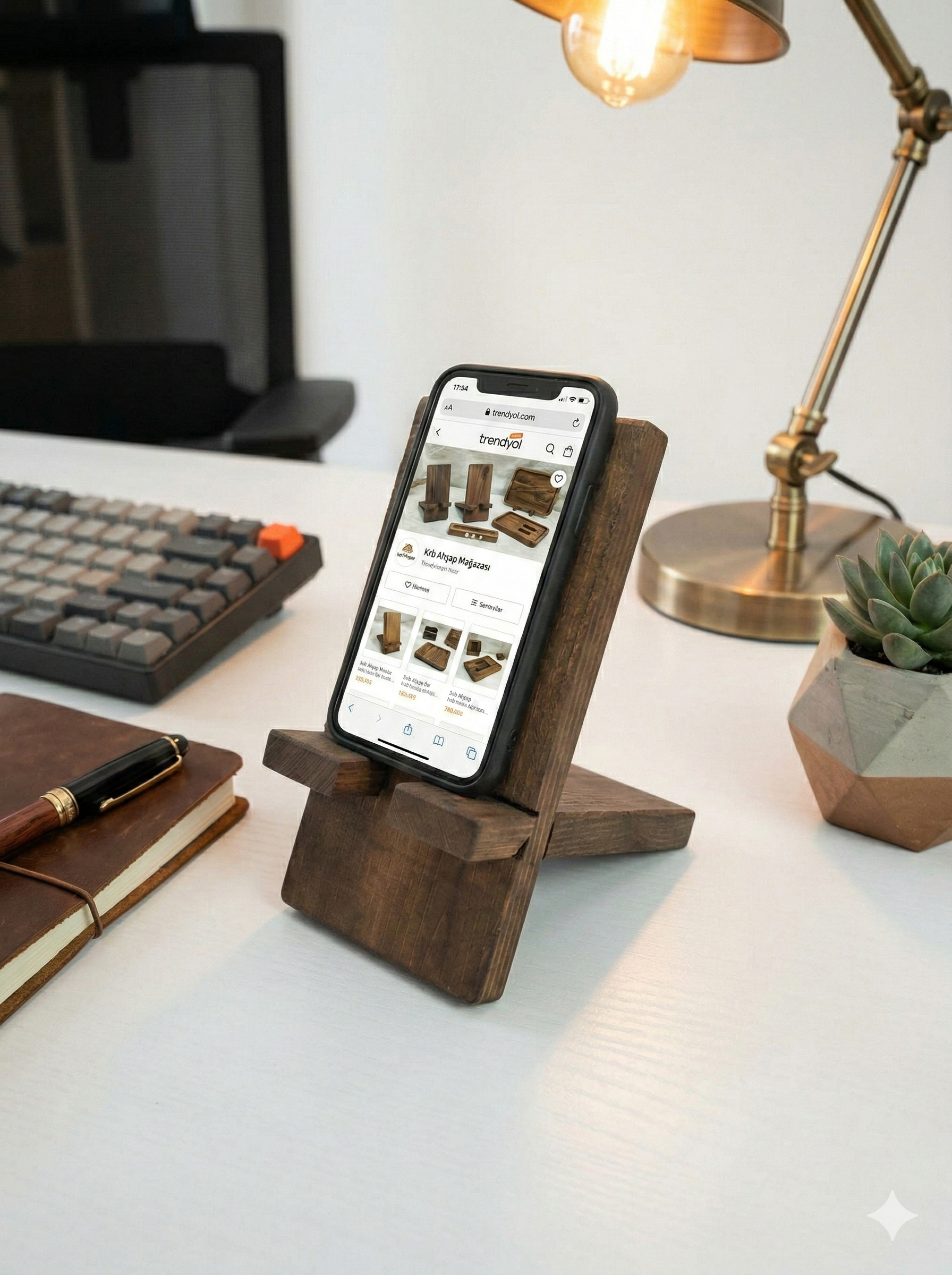 Ahşap Telefon Tutucu, Masa Üstü Telefon Standı