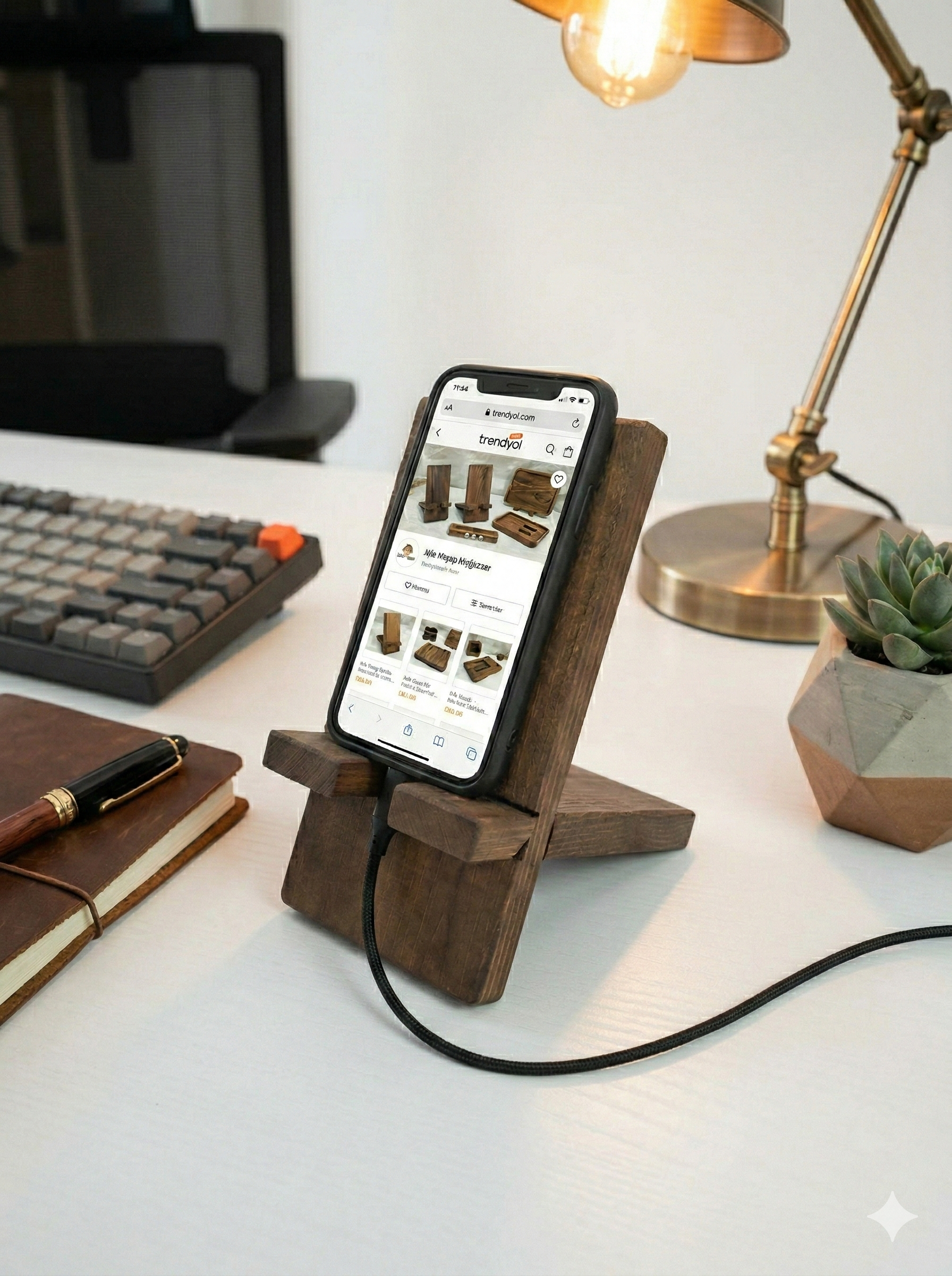 Ahşap Telefon Tutucu, Masa Üstü Telefon Standı