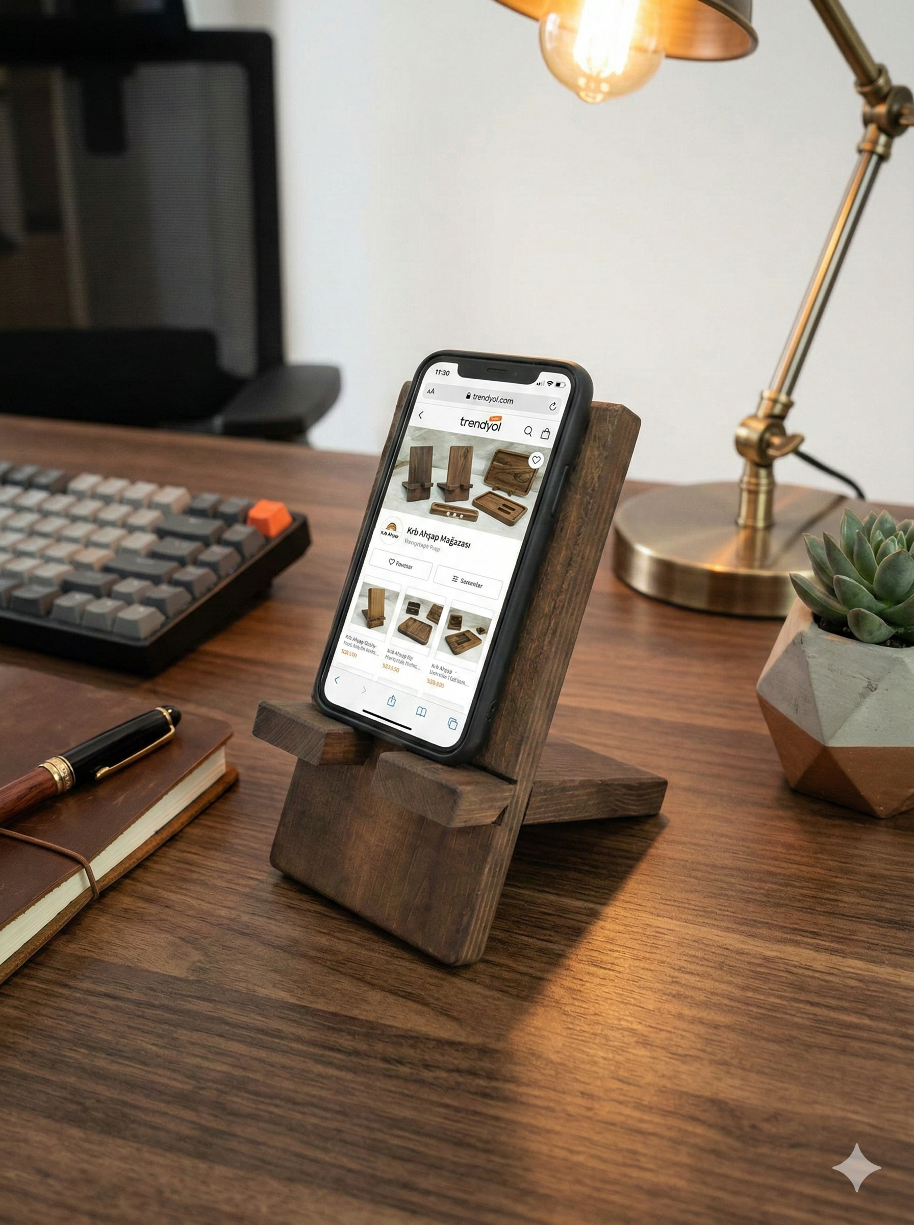 Ahşap Telefon Tutucu, Masa Üstü Telefon Standı