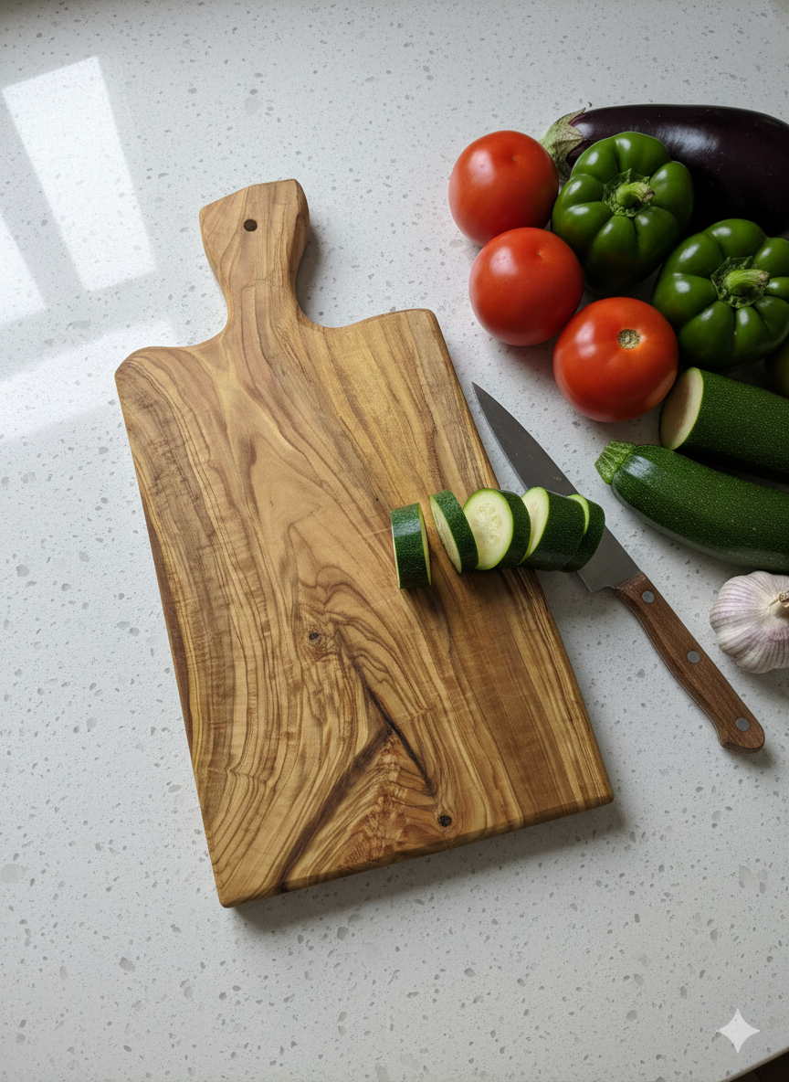 Zeytin Ağacı Kulplu Kesme Tahtası, Kulplu Sunum Tahtası, Doğal Zeytin Sunumluk