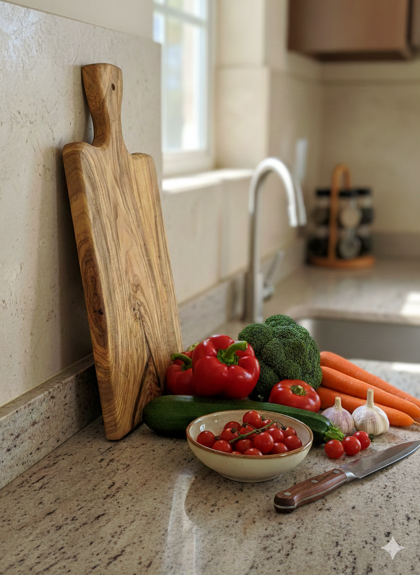 Zeytin Ağacı Kulplu Kesme Tahtası, Kulplu Sunum Tahtası, Doğal Zeytin Sunumluk