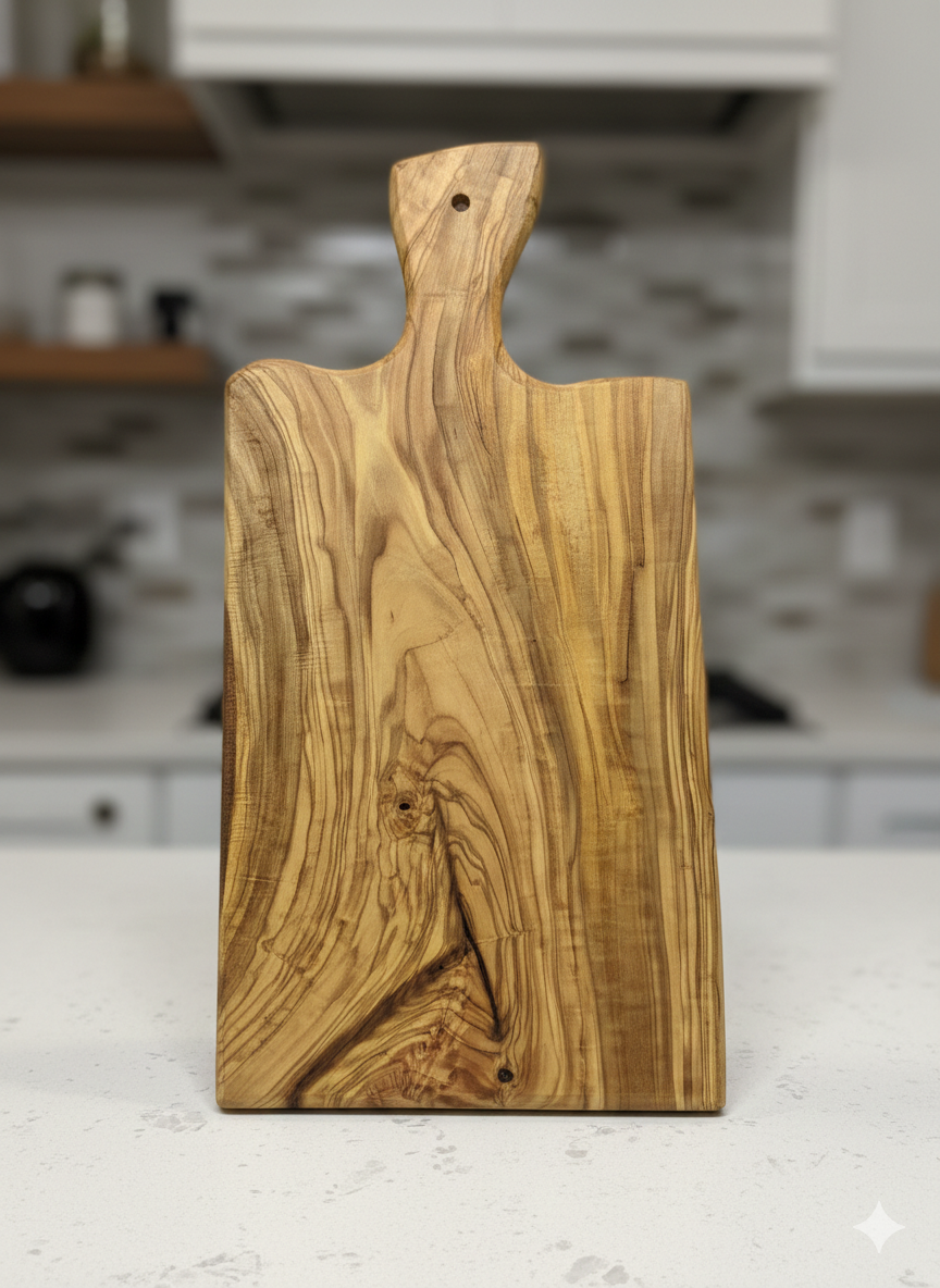 Zeytin Ağacı Kulplu Kesme Tahtası, Kulplu Sunum Tahtası, Doğal Zeytin Sunumluk